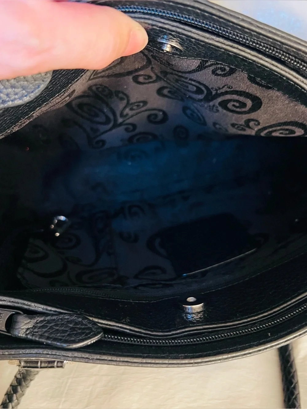 Brighton Black Pebbled Satchel Double Handles Zip Heart Charm Inner Pockets*